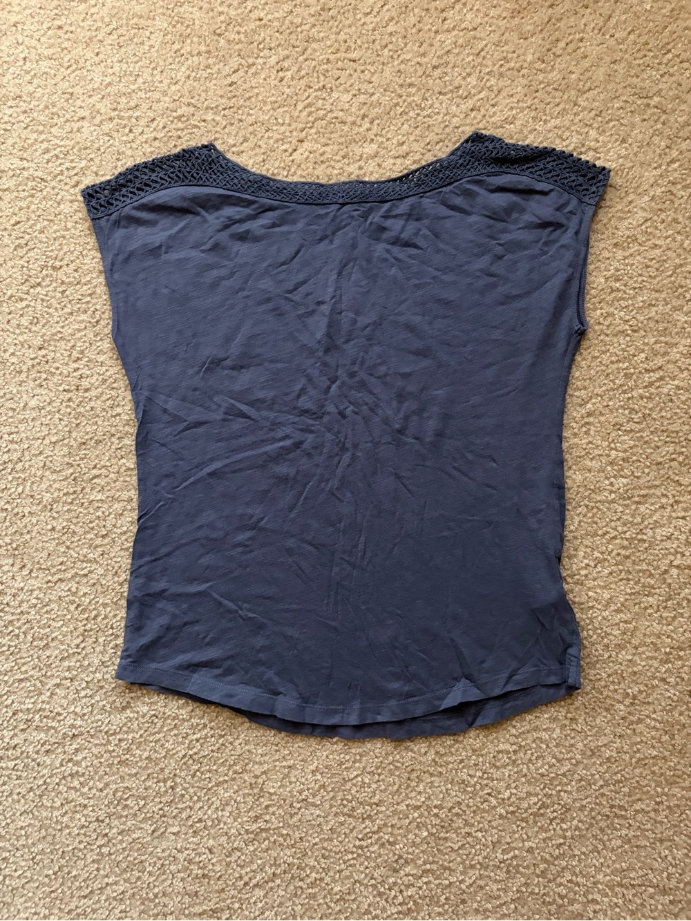 LOFT Navy Crochet-Yoke Tank Top